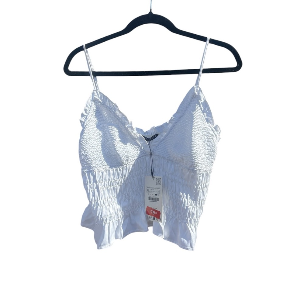 NWT ZARA White Smocked Crop Top Size XL Stretchy Summer